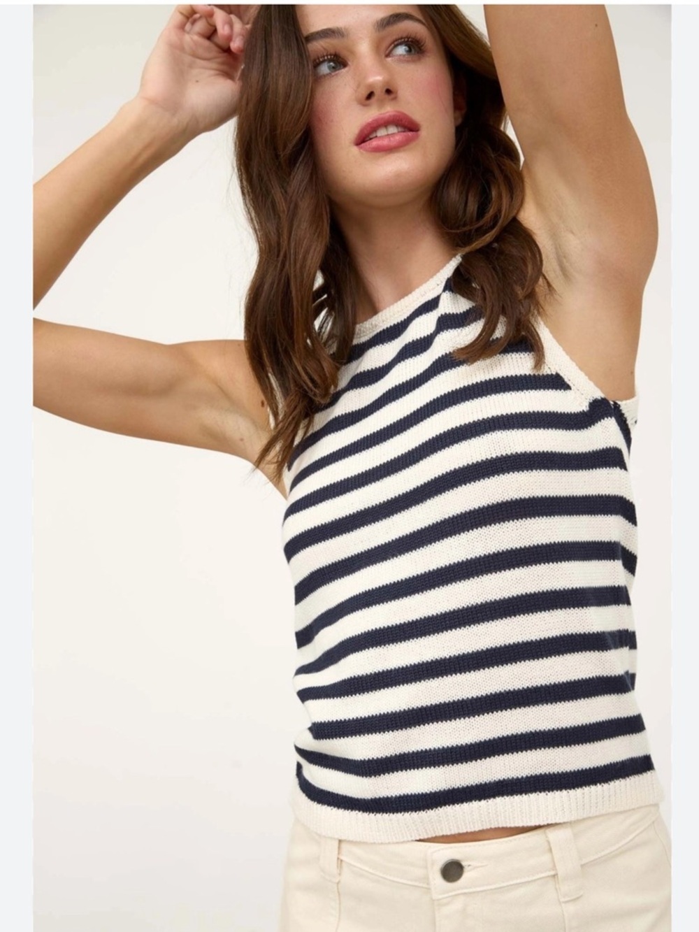 Milly Navy and White Striped Knit Tank Top
